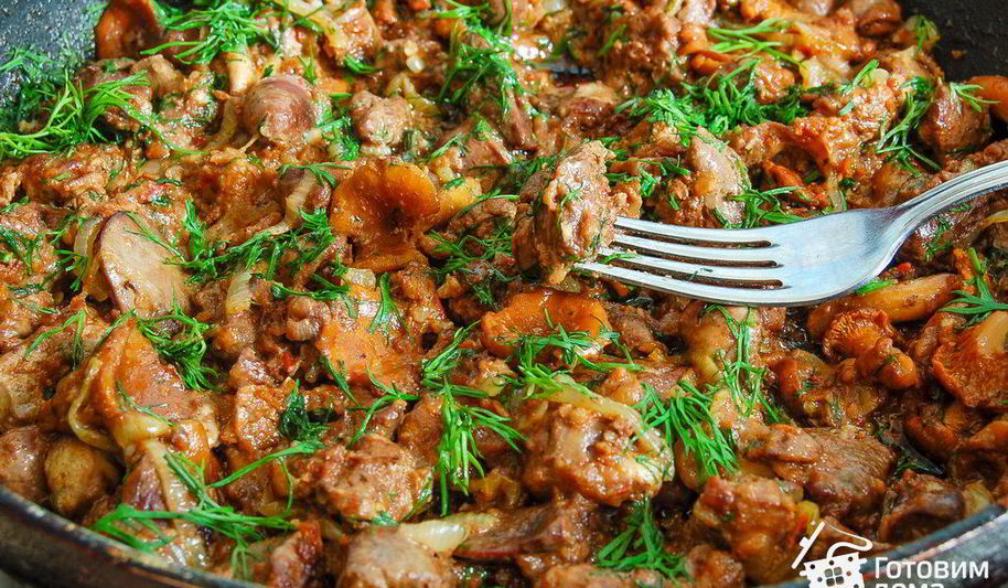 Рецепт куриная печень с грибами