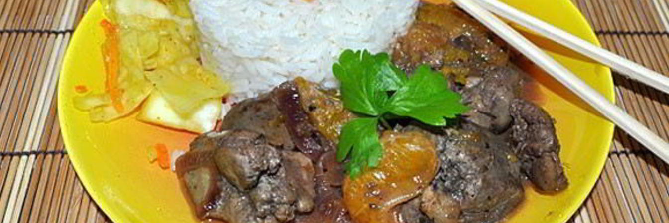Куриная печень с мандаринами