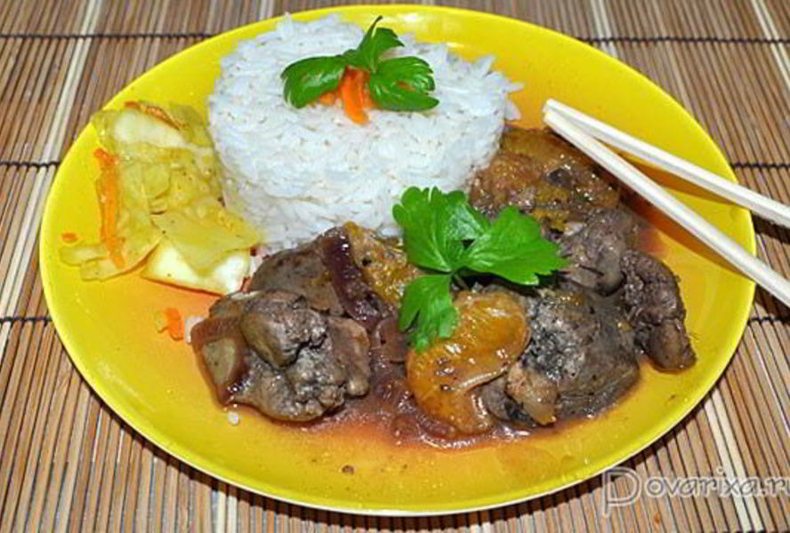 Куриная печень с мандаринами