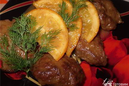 Печень с апельсинами в соусе