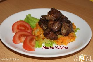 Жареная куриная печень с сердечками