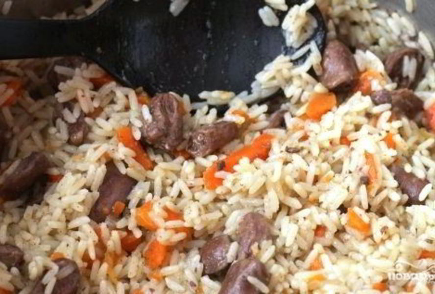 Плов с сердечками куриными