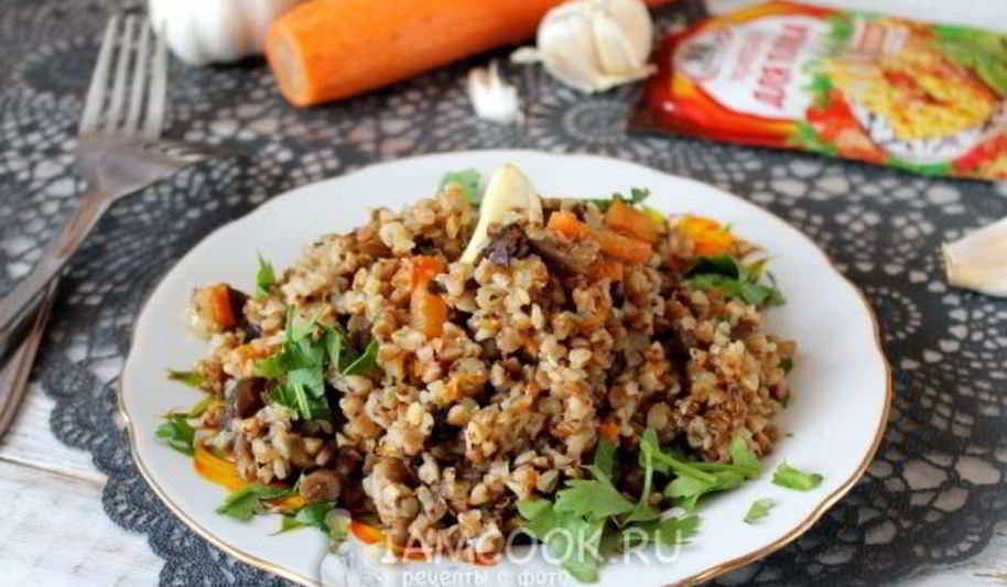 Рецепт постный плов из гречки с опятами