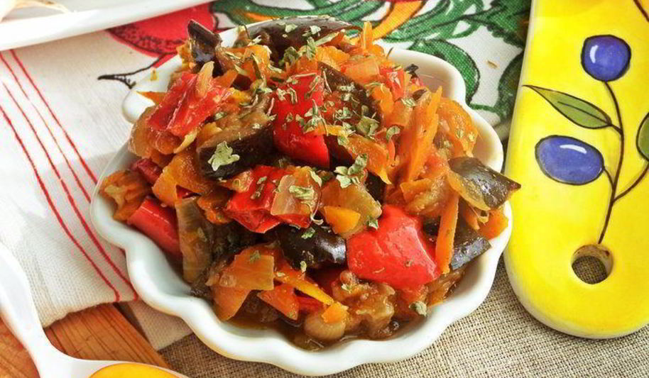 Рецепт овощное рагу на основе запеченных баклажанов и перцев
