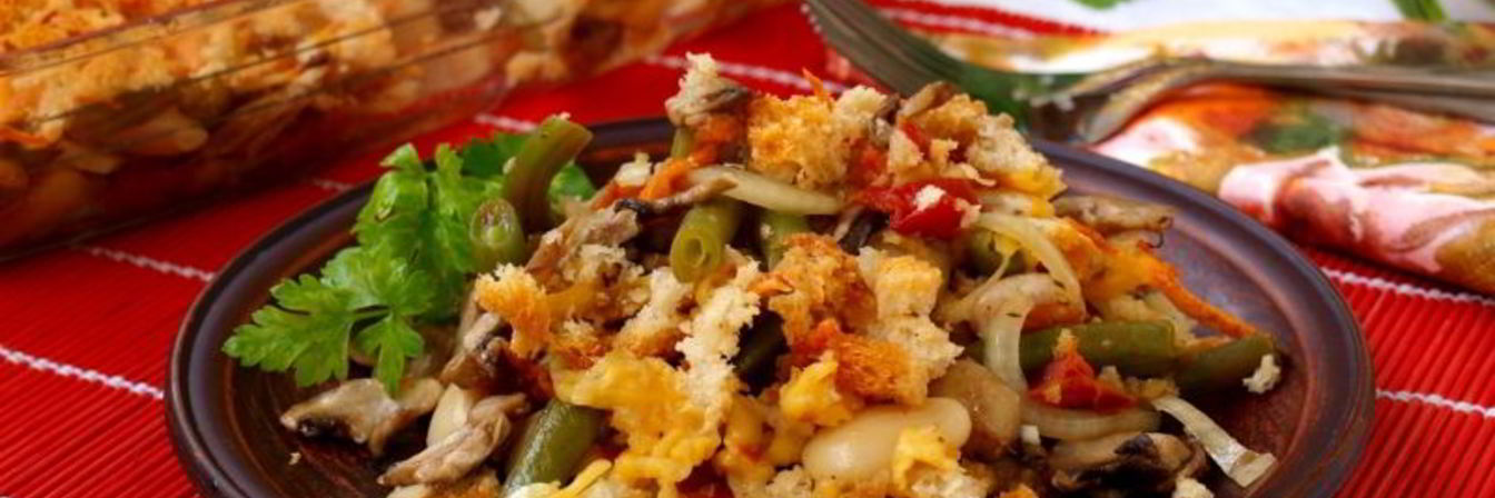 Запеченное рагу из фасоли с шампиньонами