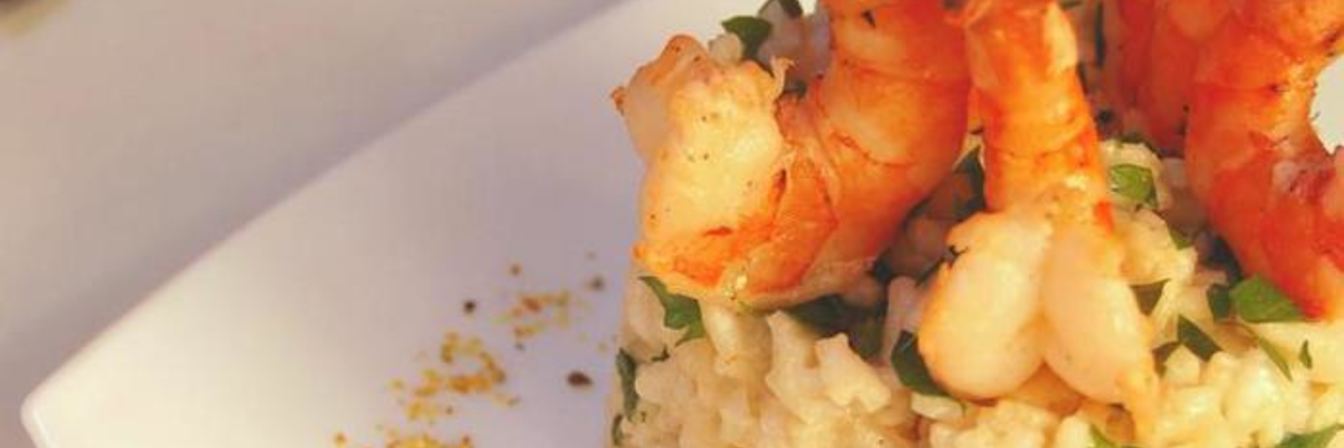 Дважды мускатное ризотто с креветками