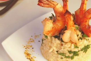 Дважды мускатное ризотто с креветками