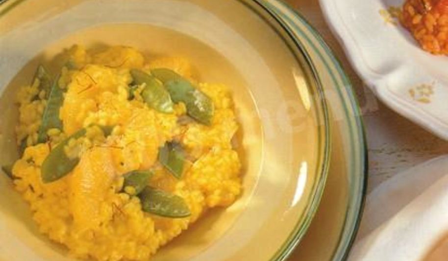 Рецепт ризотто с апельсинами, сахарным горошком и шафраном