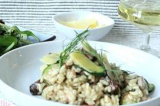 Ризотто с грибами, цукини и беконом