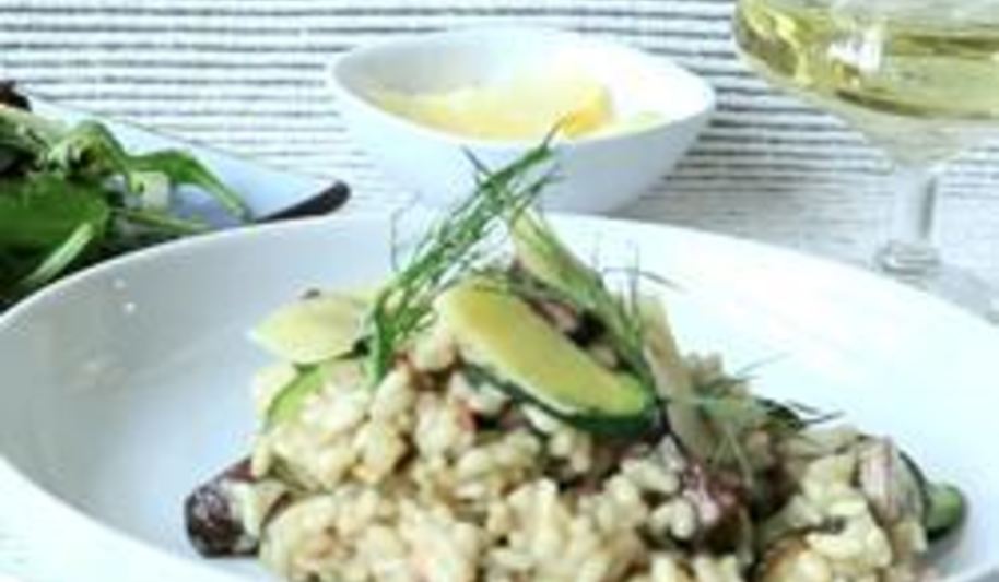 Рецепт ризотто с грибами, цукини и беконом