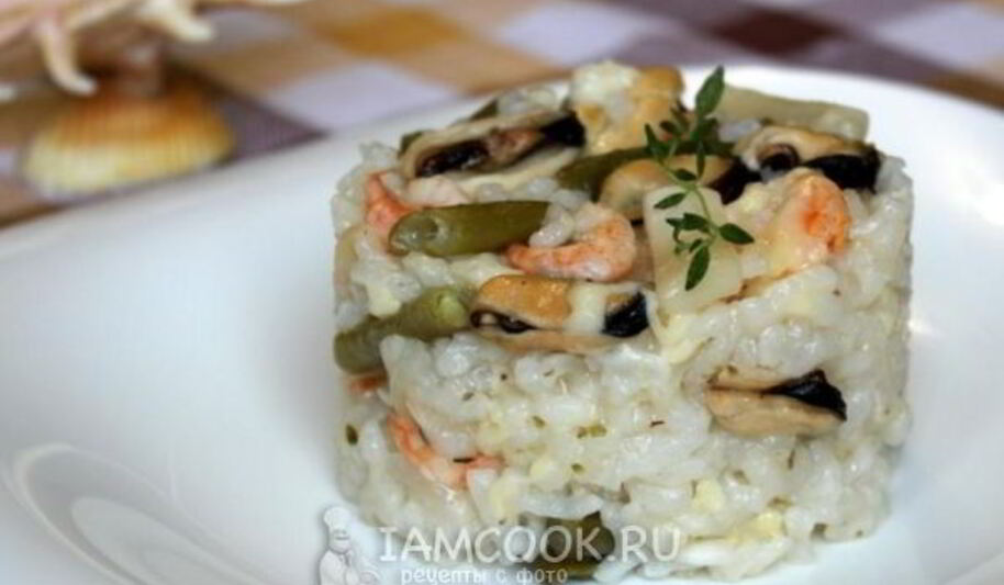 Рецепт ризотто с морепродуктами и стручковой фасолью