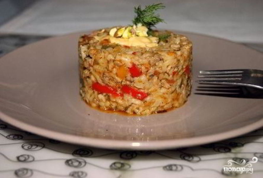 Ризотто с овощами и мясом