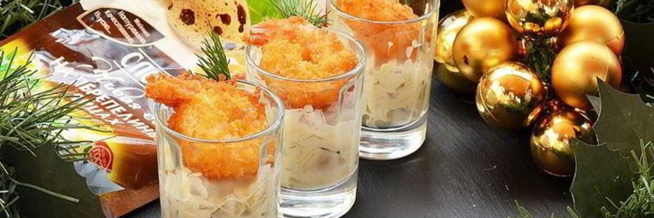 Хрустящие креветки с сырным соусом