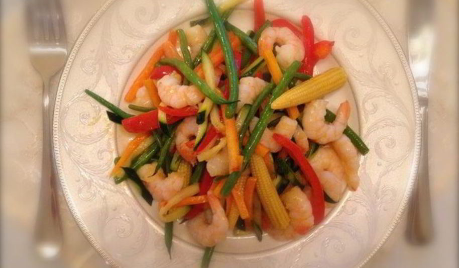 Рецепт креветки с овощами