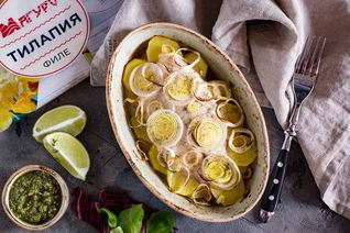 Запеченное филе тилапии на картофельной подушке