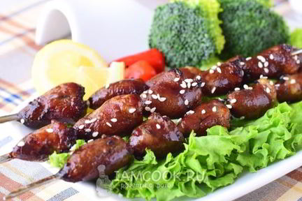 Шашлык из куриных сердечек в духовке