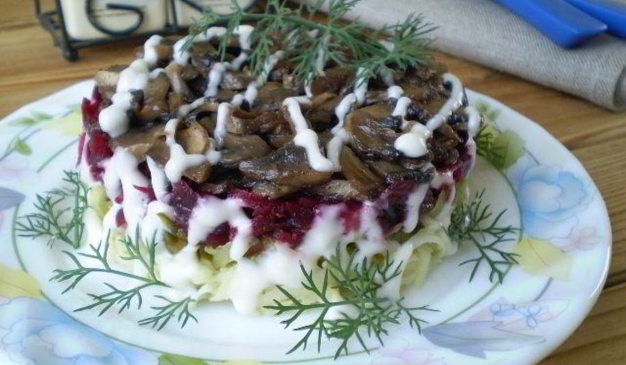 Рецепт салат с грибами слоями