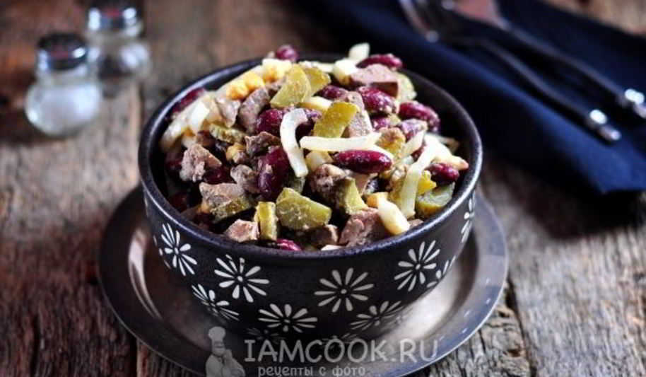 Рецепт салат с печенью и фасолью