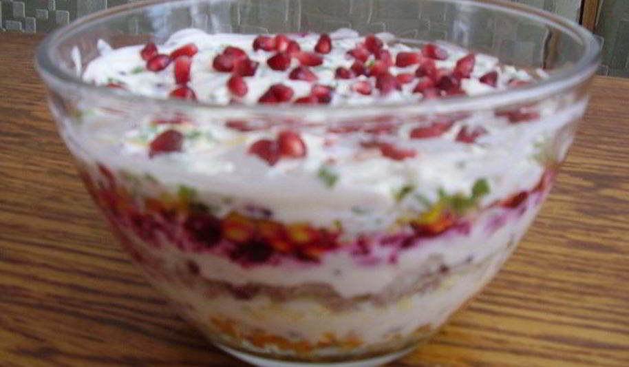 Рецепт слоеный салат с зернами граната