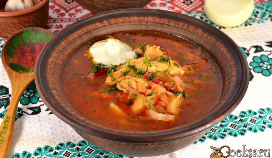 Рецепт борщ с курицей и бочковыми помидорами