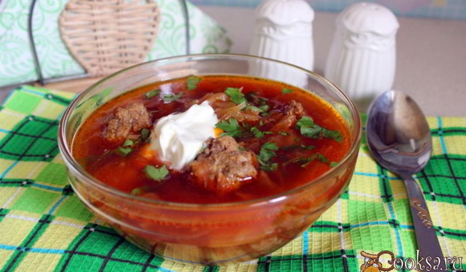 Рецепт летний борщ с молодой капустой и фрикадельками
