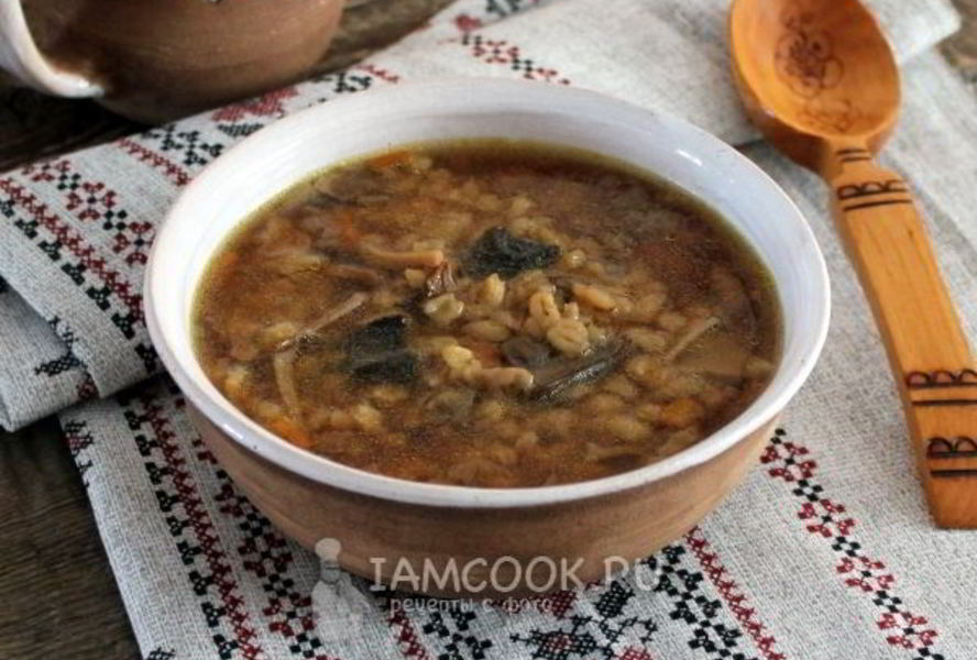Грибной суп из сушеных грибов с перловкой