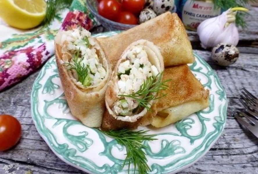 Блинчики с тунцом и рисом