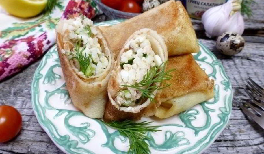 Рецепт блинчики с тунцом и рисом