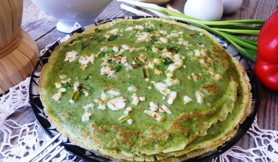 Рецепт шпинатные блинчики с припеком из вареных яиц и зеленого лука