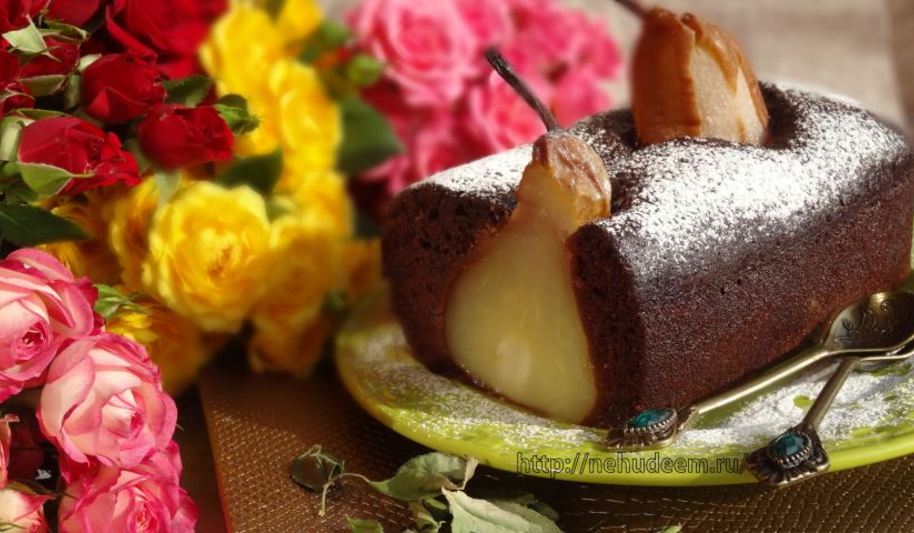 Рецепт постный шоколадный кекс с грушами