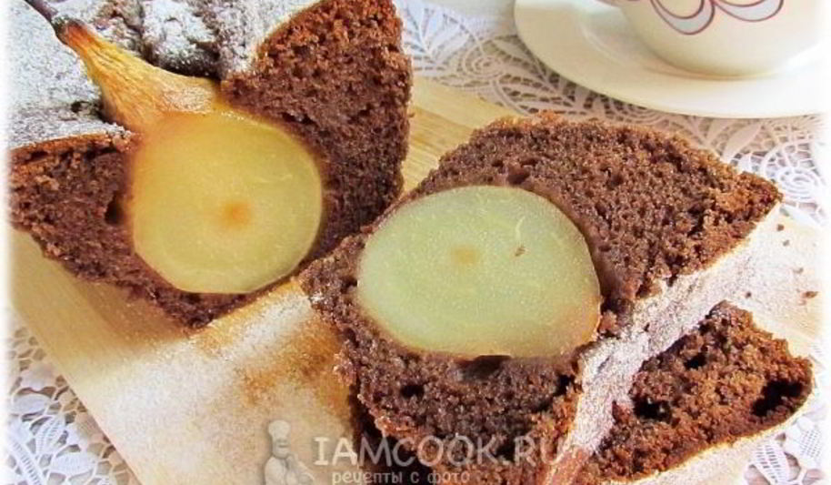 Рецепт шоколадный кекс с грушами