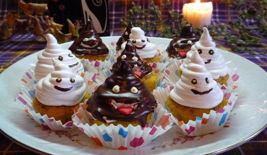 Рецепт тыквенно-маковые кексы с воздушным кремом веселые привидения