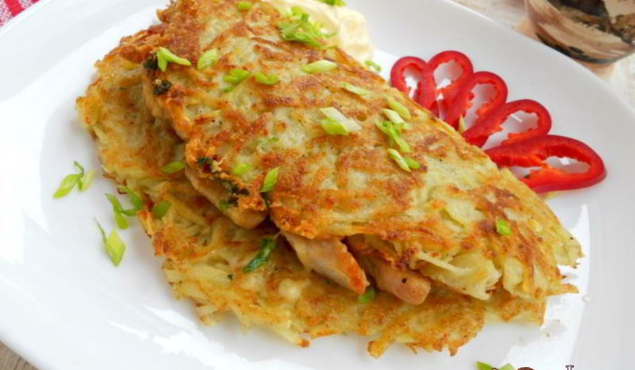 Рецепт картофельные лепешки с курицей и сыром