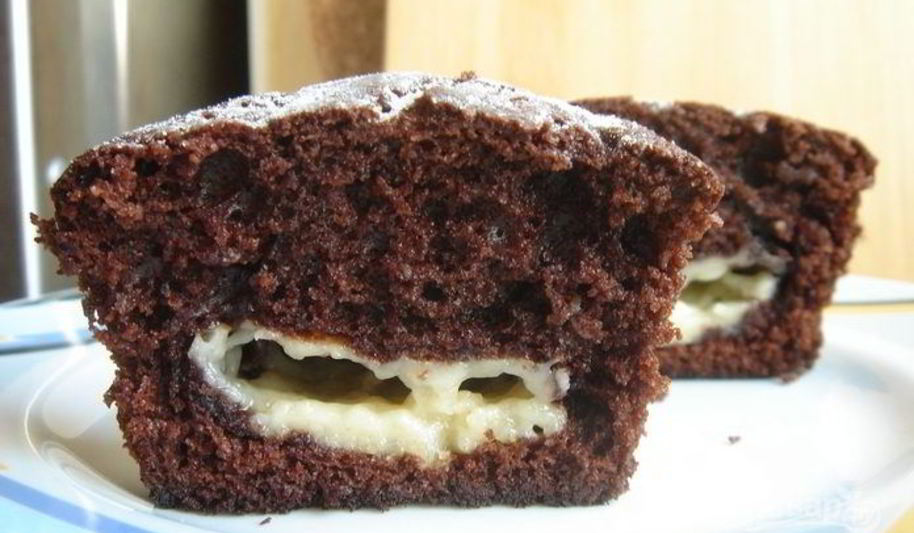 Рецепт шоколадные маффины с заварным кремом