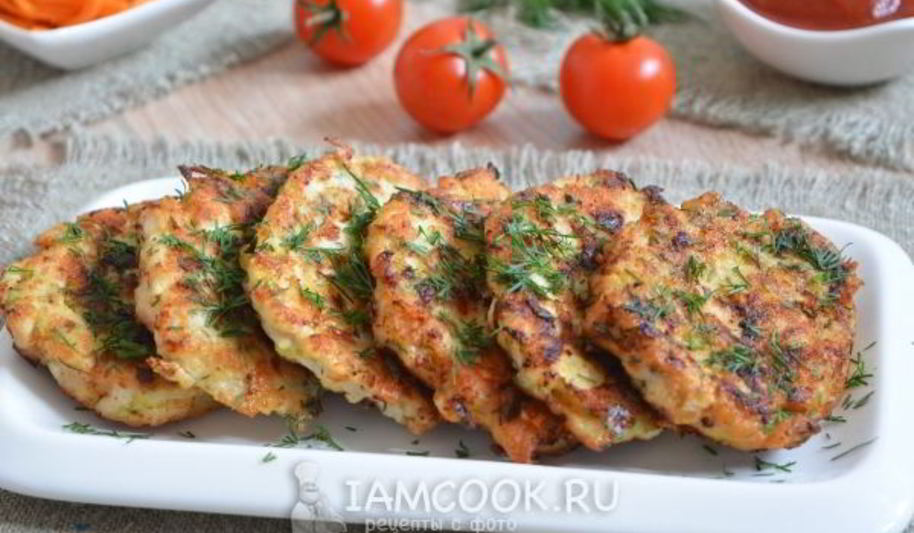 Рецепт куриные оладьи с кабачком и сыром