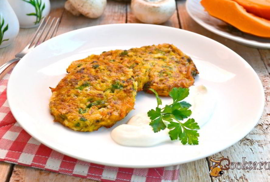 Оладьи из тыквы с грибами и сыром