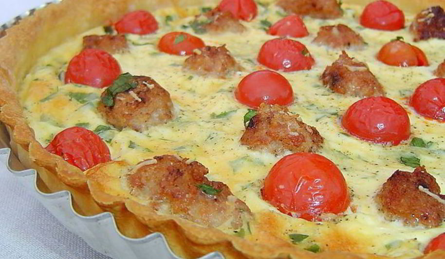 Рецепт киш с помидорами черри и мясными шариками