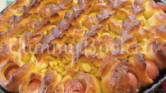 ШАГ 7. открытый пирог с капустой и сосисками