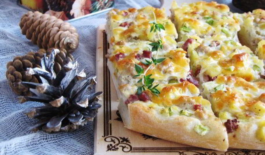 Рецепт открытый пирог с мясом, картофелем и цукини