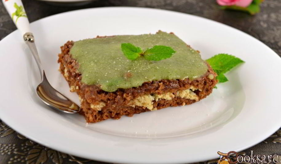 Рецепт пирожное брауни с мятой и творожной прослойкой