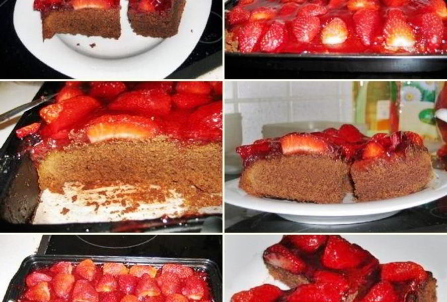 Шоколадные пирожные с клубникой в желе