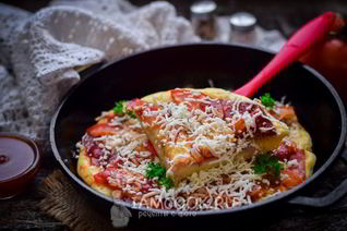 Пицца из жидкого теста на сковороде