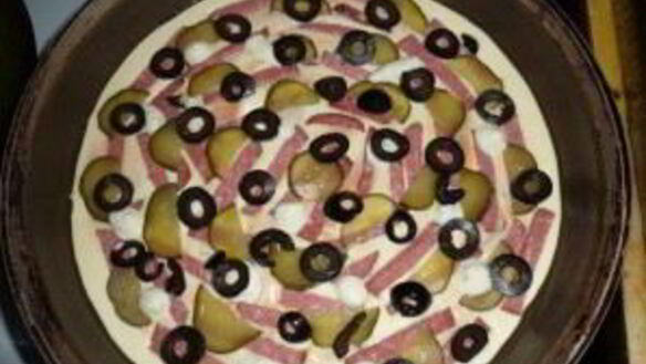 ШАГ 3. пицца на сковороде на кефире