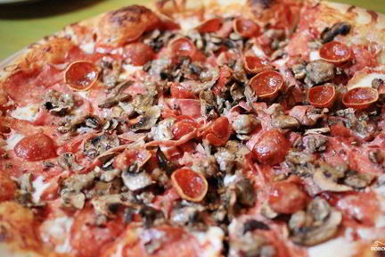 Пицца с грибами и колбасой