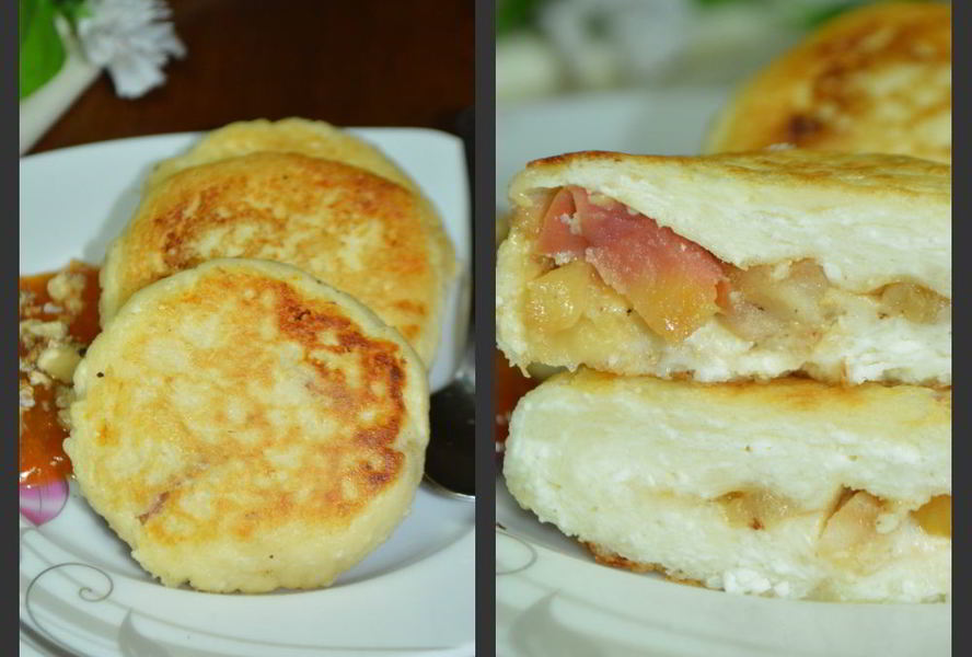 Сырники с начинкой из яблок и изюма