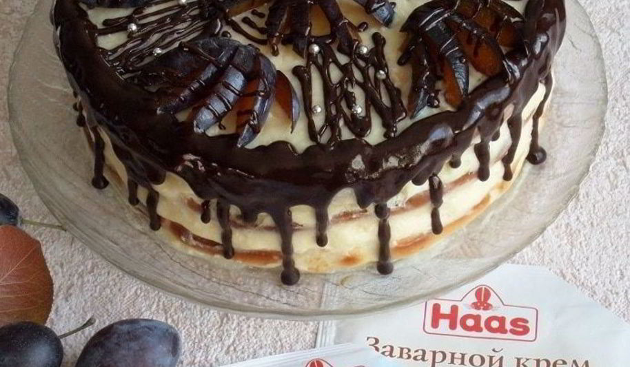 Рецепт торт с заварным кремом и сливами