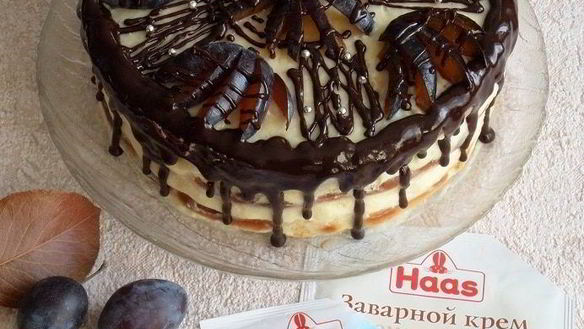 ШАГ 24. торт с заварным кремом и сливами