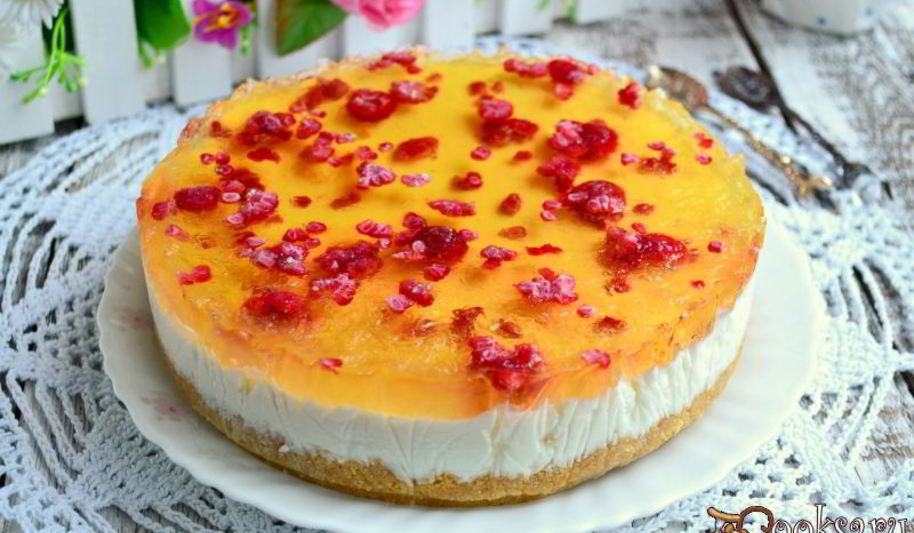 Рецепт творожно-желейный торт с малиной без выпечки