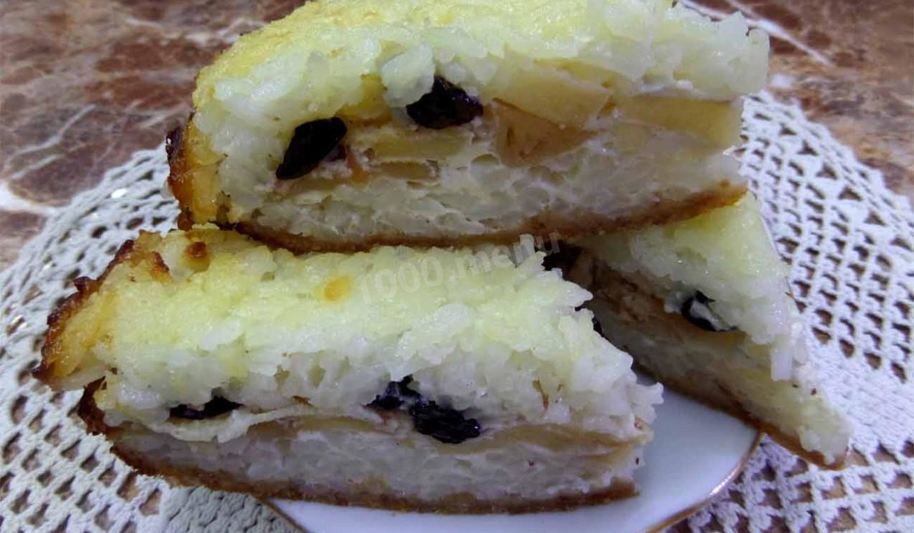 Рецепт рисовая запеканка с яблоками и изюмом