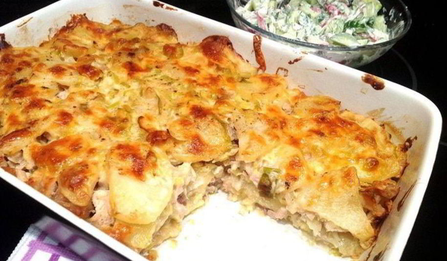 Рецепт запеканка из говядины с пореем и хреном